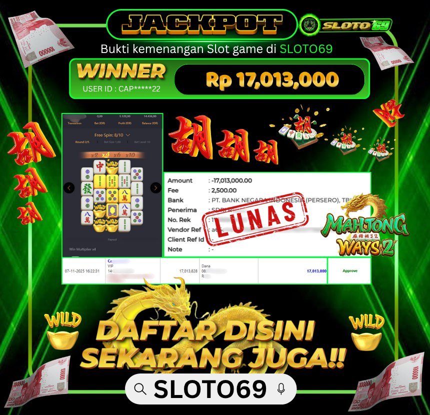 Bukti WD Member Sloto69 Rp 13.000.000 Slot Gacor