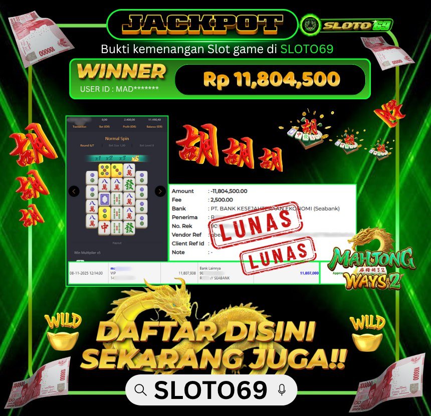 Bukti WD Jackpot Sloto69 Rp 12.000.000